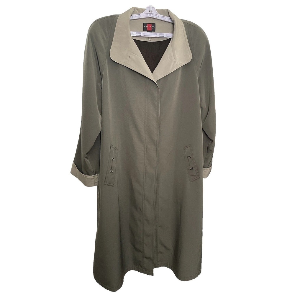Gallery Trench Coat Women Olive Green Detachable Hood And Liner Size 16 Petite